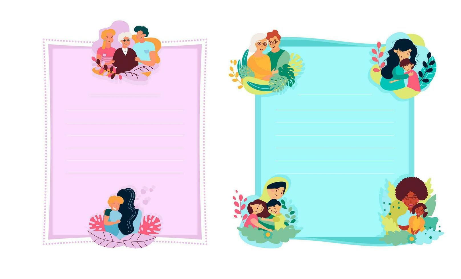 pancartas y tarjetas con ilustraciones de contento familia vector