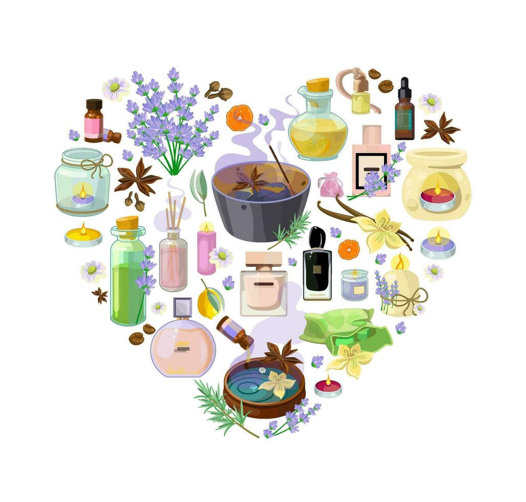 Banner of Heart with Collection of Aromatic Accessories vector