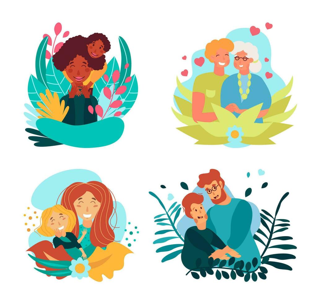 Collection of vector illustrations of happy family