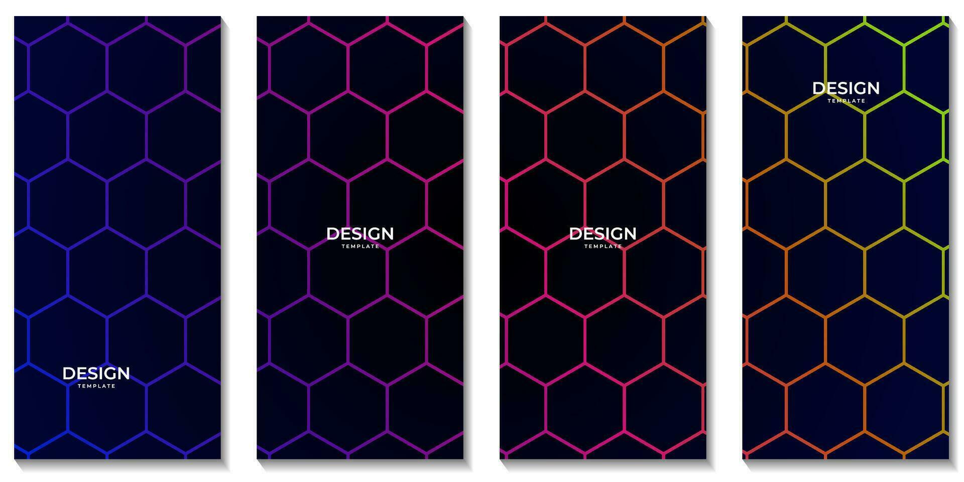 set of brochures with abstract hexagon colorful with dark background vector