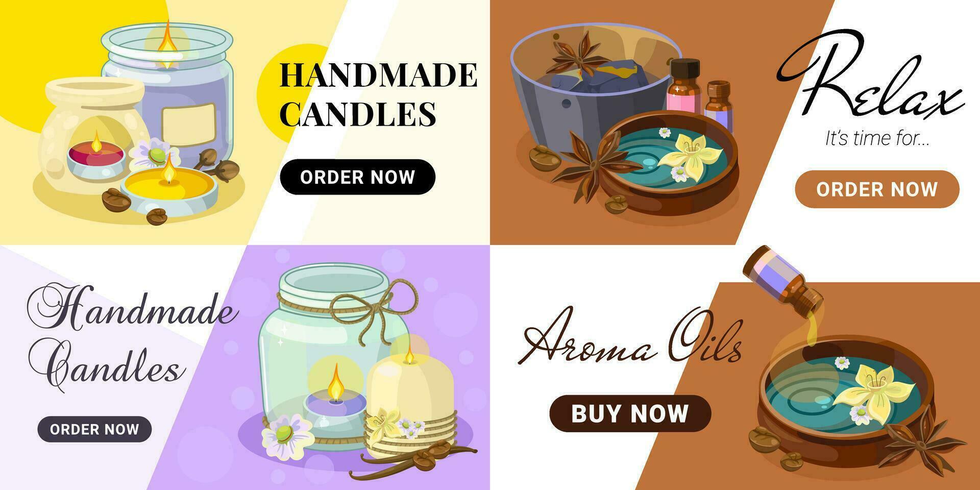Collection of Landing pages for Aromatherapy and Productions of Aroma Candles, Oils and Cosmetics vector