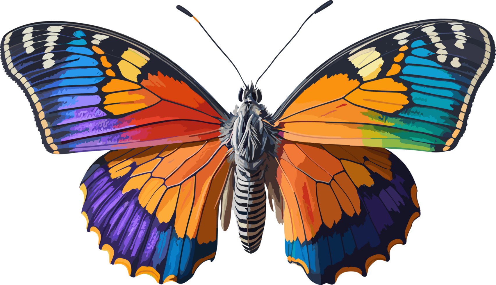 a colorful cute butterfly , no background , ai generated png