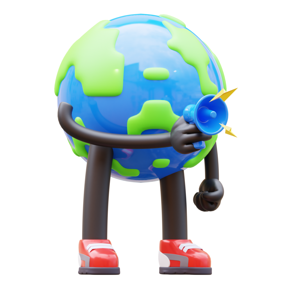 3D Earth Character Holding Megaphone For Marketing png