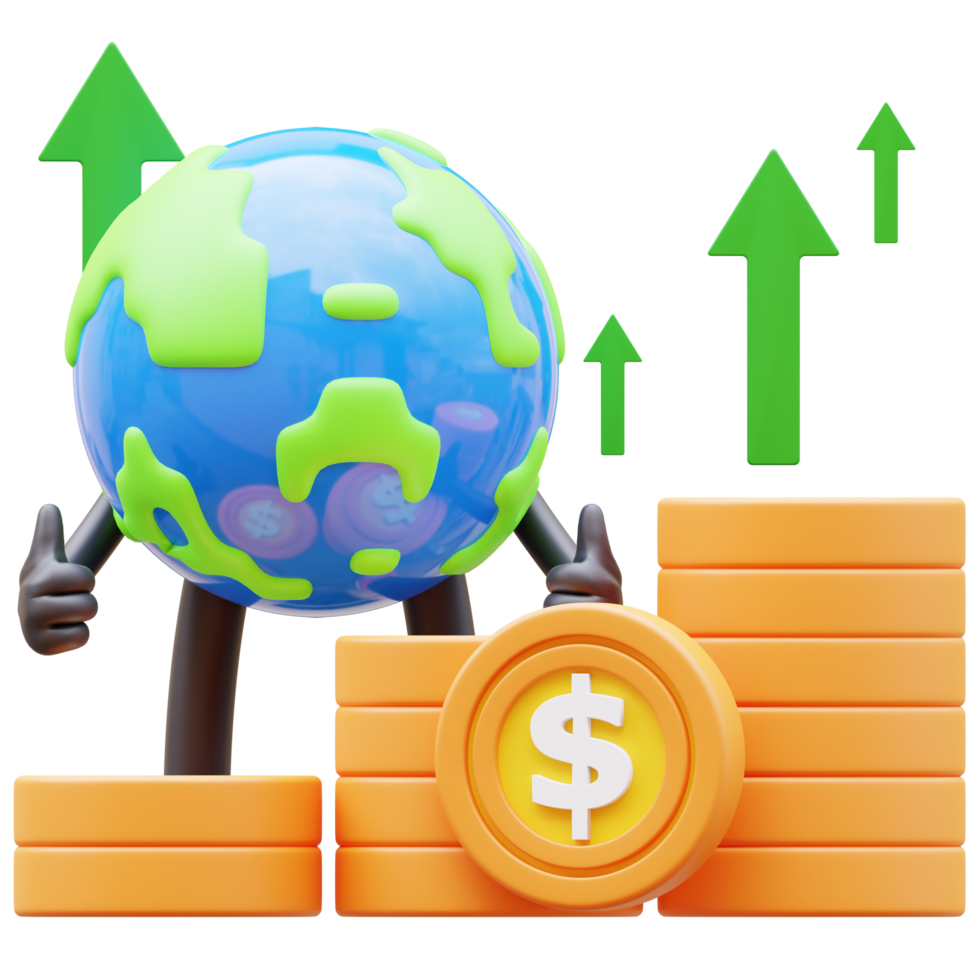 3D Earth Character Showing Money Graph Rising Up png
