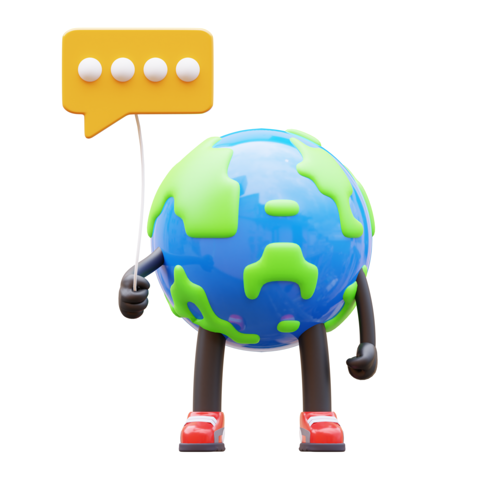 3D Earth Character Holding Communication Balloon png