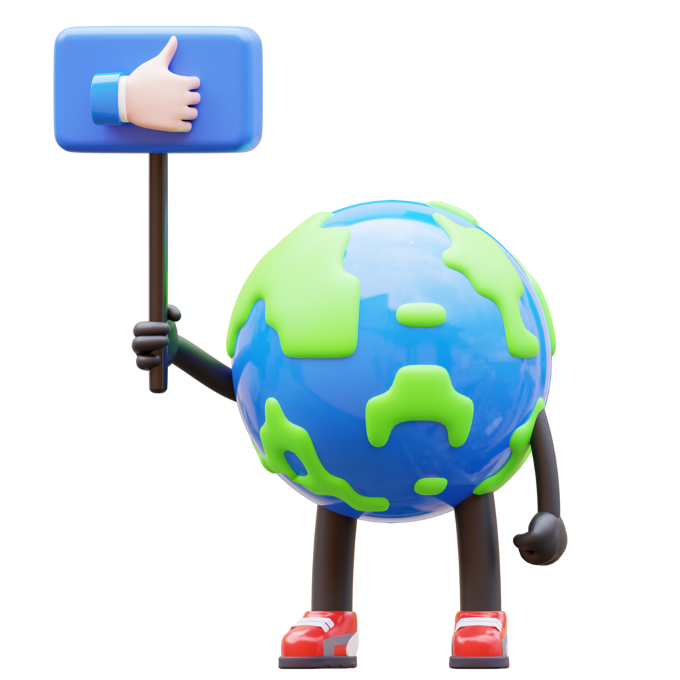3D Earth Character Holding Like Sign png