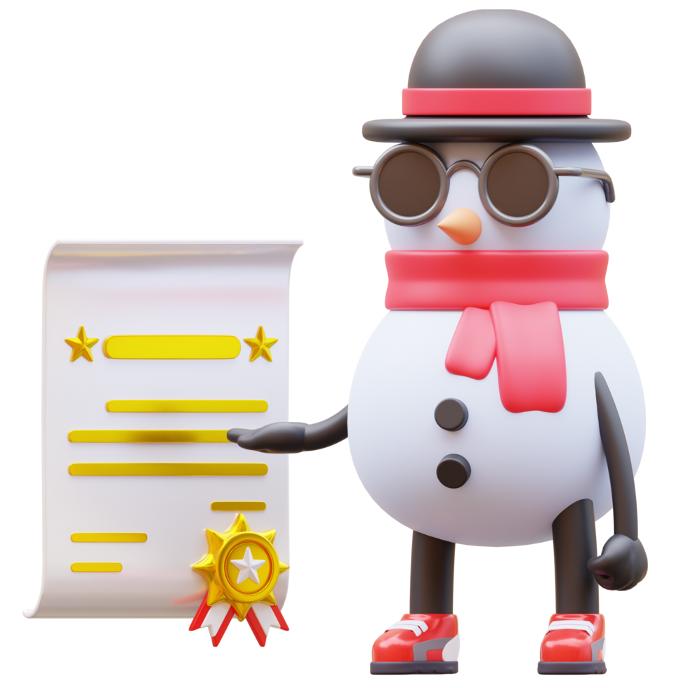 3d bonhomme de neige personnage avoir certificat png