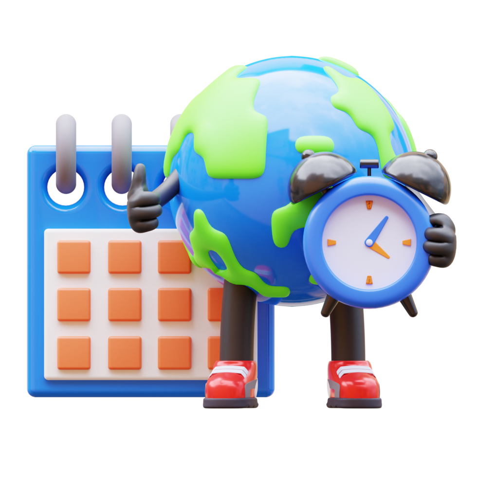 3D Earth Character Making a Schedule for deadline png