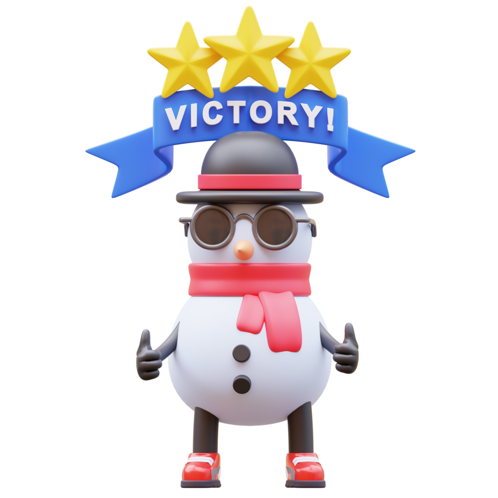 3D Snowman Character Winner and Earn Stars png