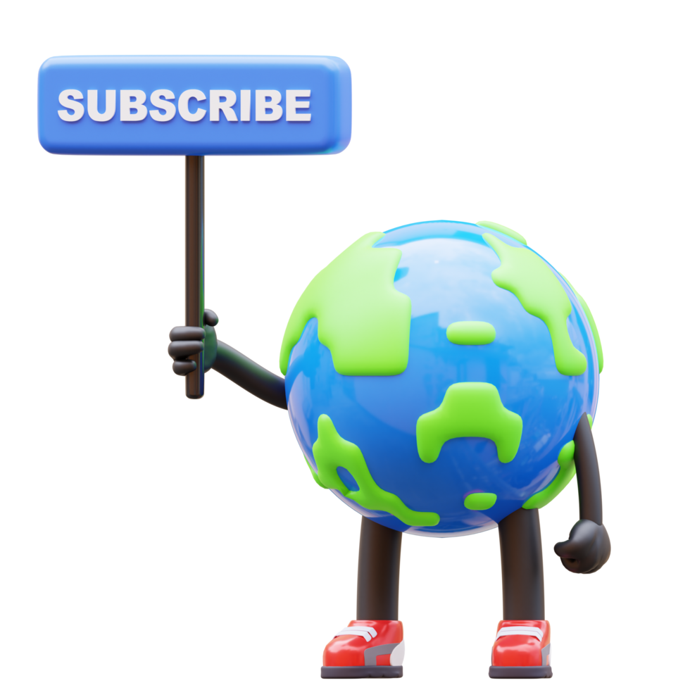 3D Earth Character Holding Subscribe Sign png