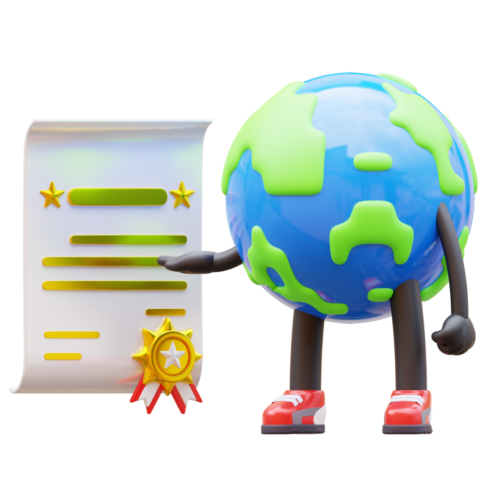 3D Earth Character get Certificate png