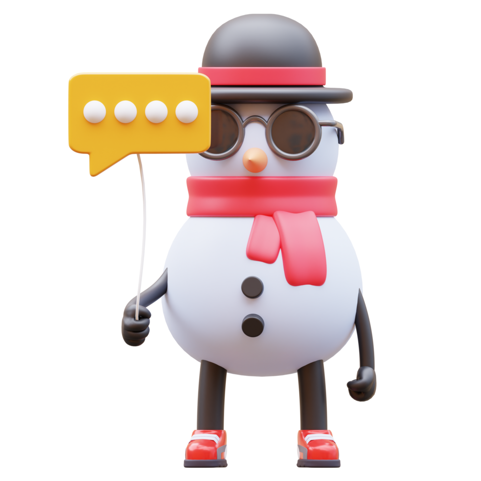 3D Snowman Character Holding Communication Balloon png