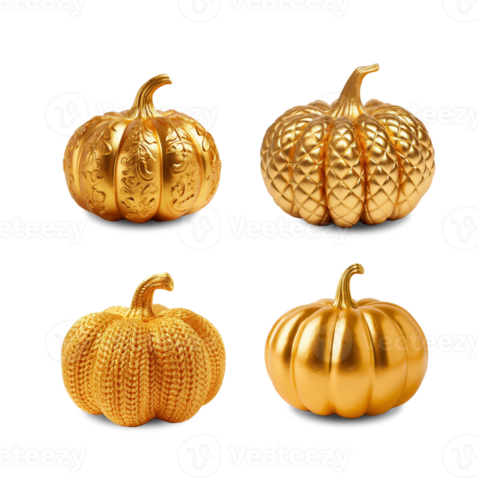 Decorative golden pumpkins isolated on transparent background. PNG. Generative AI. png