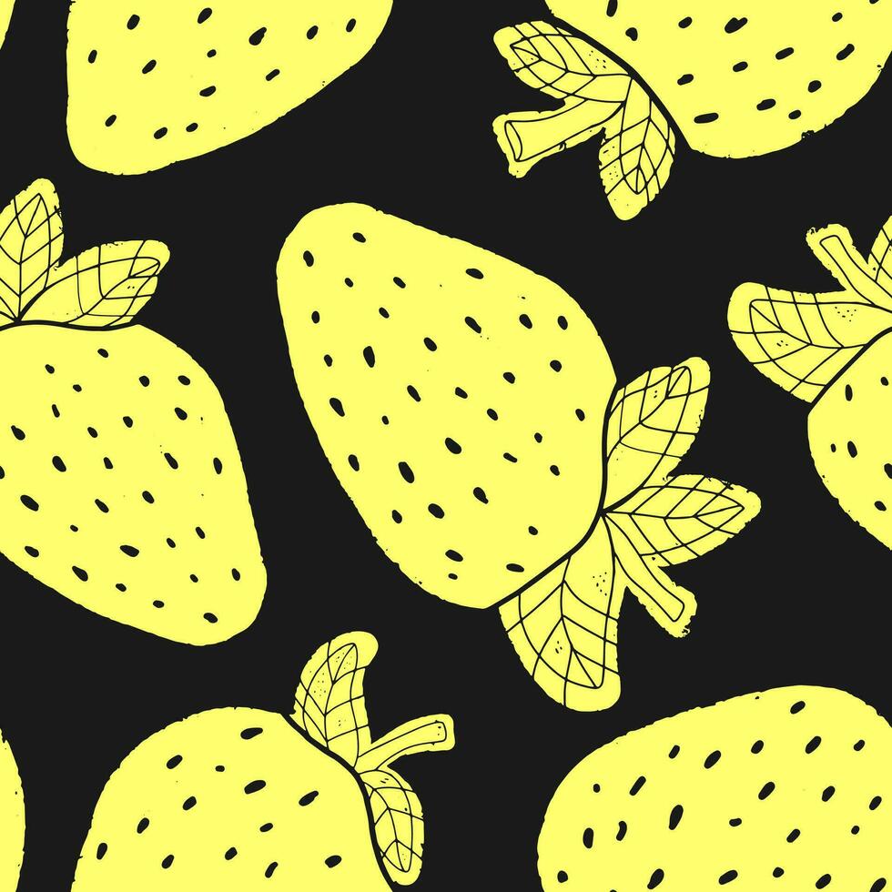 a pattern with strawberries on black background vector