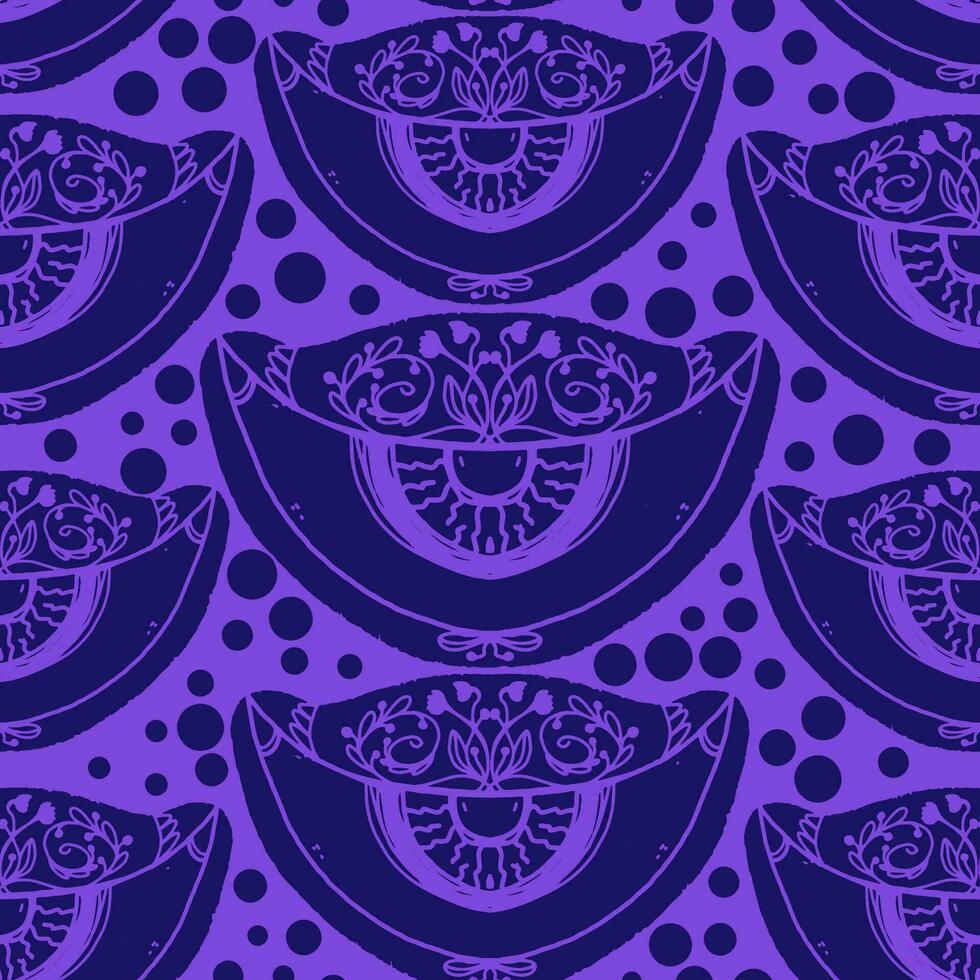 a purple and black pattern with a large melon vector