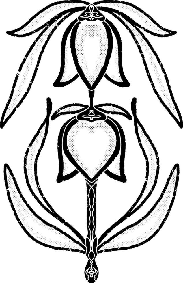 a black and white drawing of a flower with two hearts vector