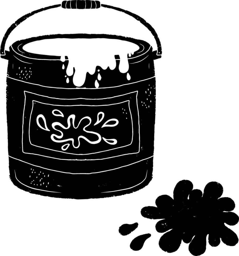 a black and white illustration of a bucket with paint vector