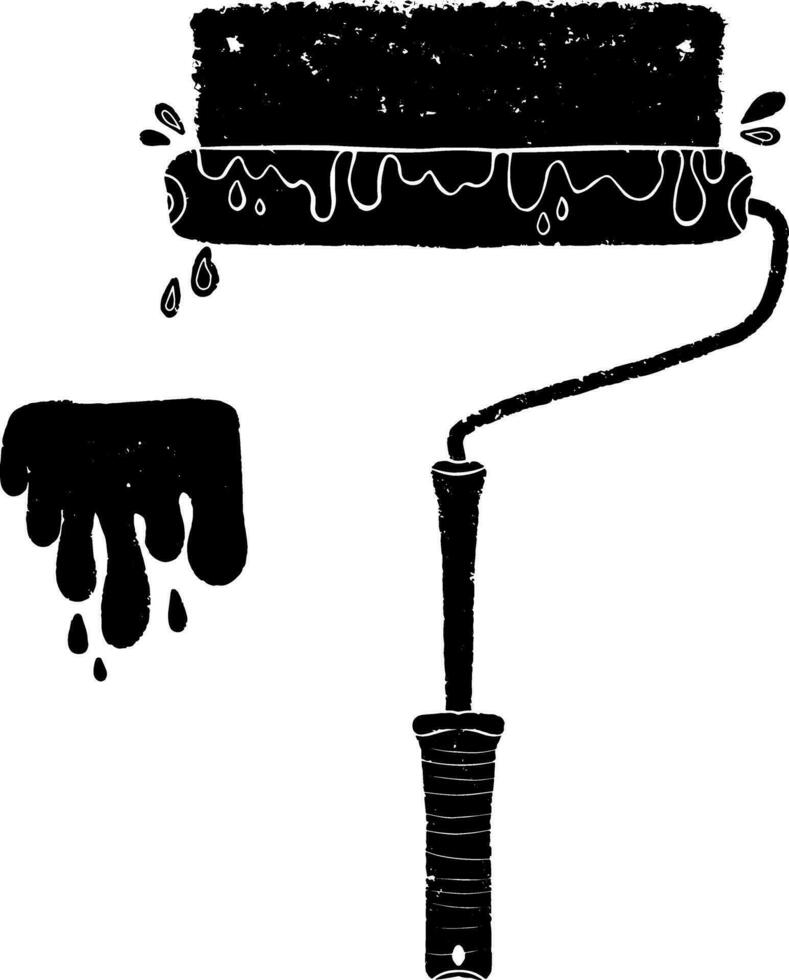 a black and white drawing of a paint roller and paint vector