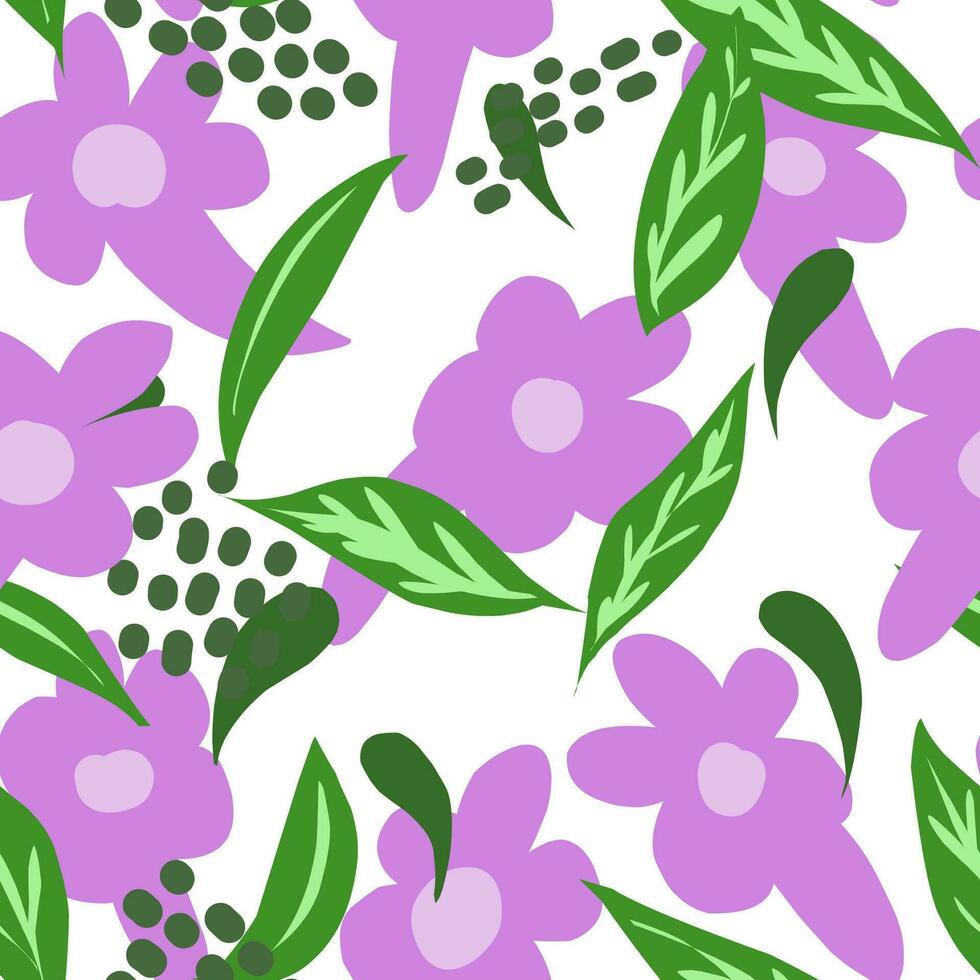 a pattern with purple flowers and leaves vector