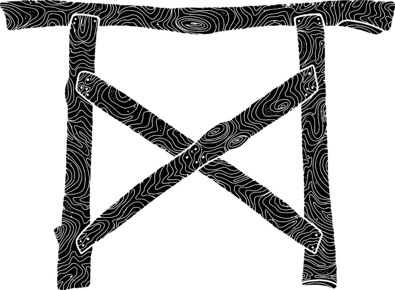 a black and white drawing of a wooden cross vector