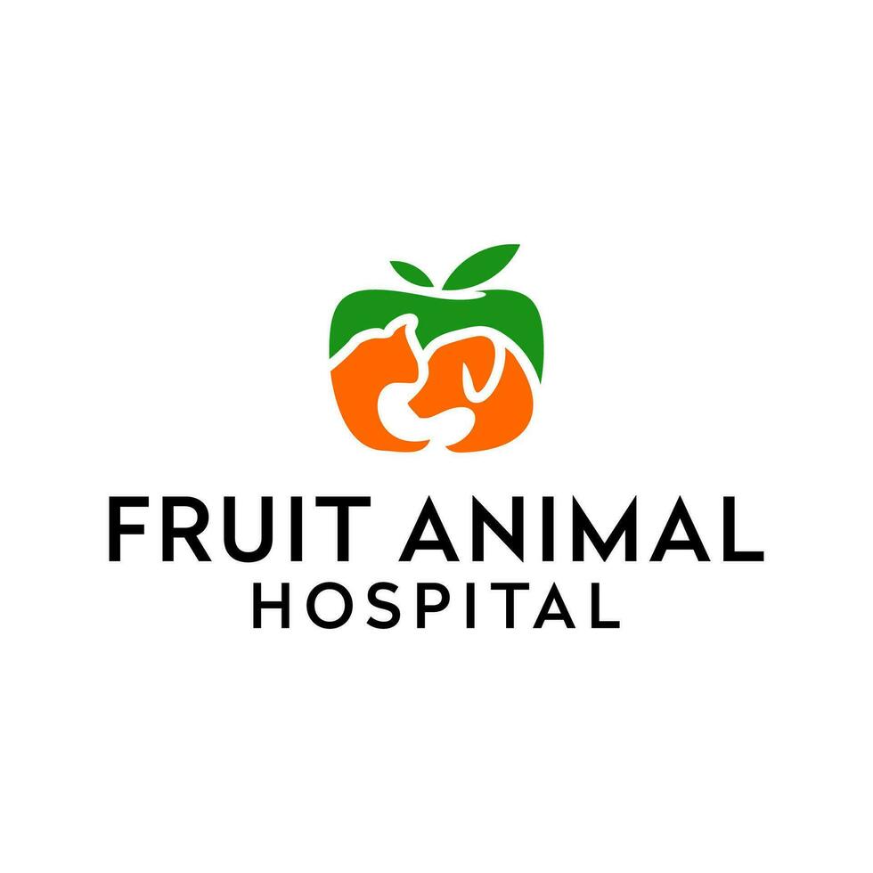 pet clinic logo design template. cat and dog vector silhouette apple fruit