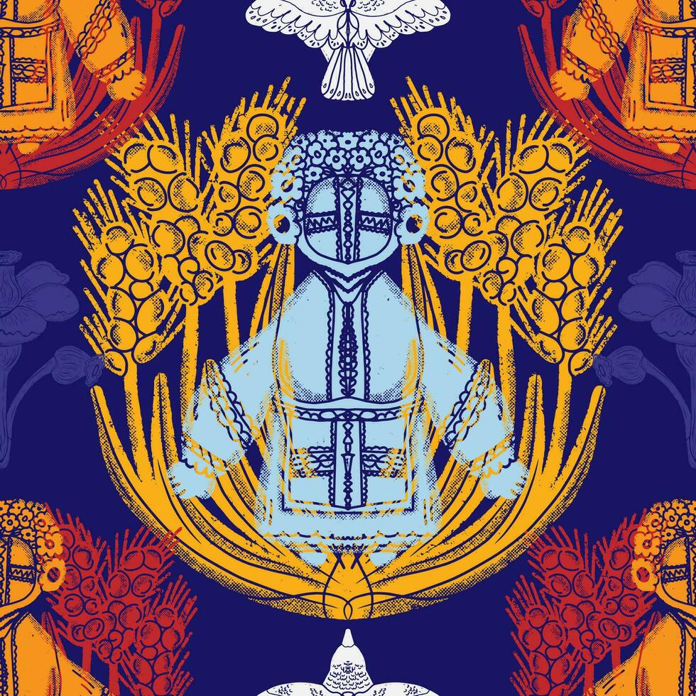 a pattern with a man and a bird on it vector