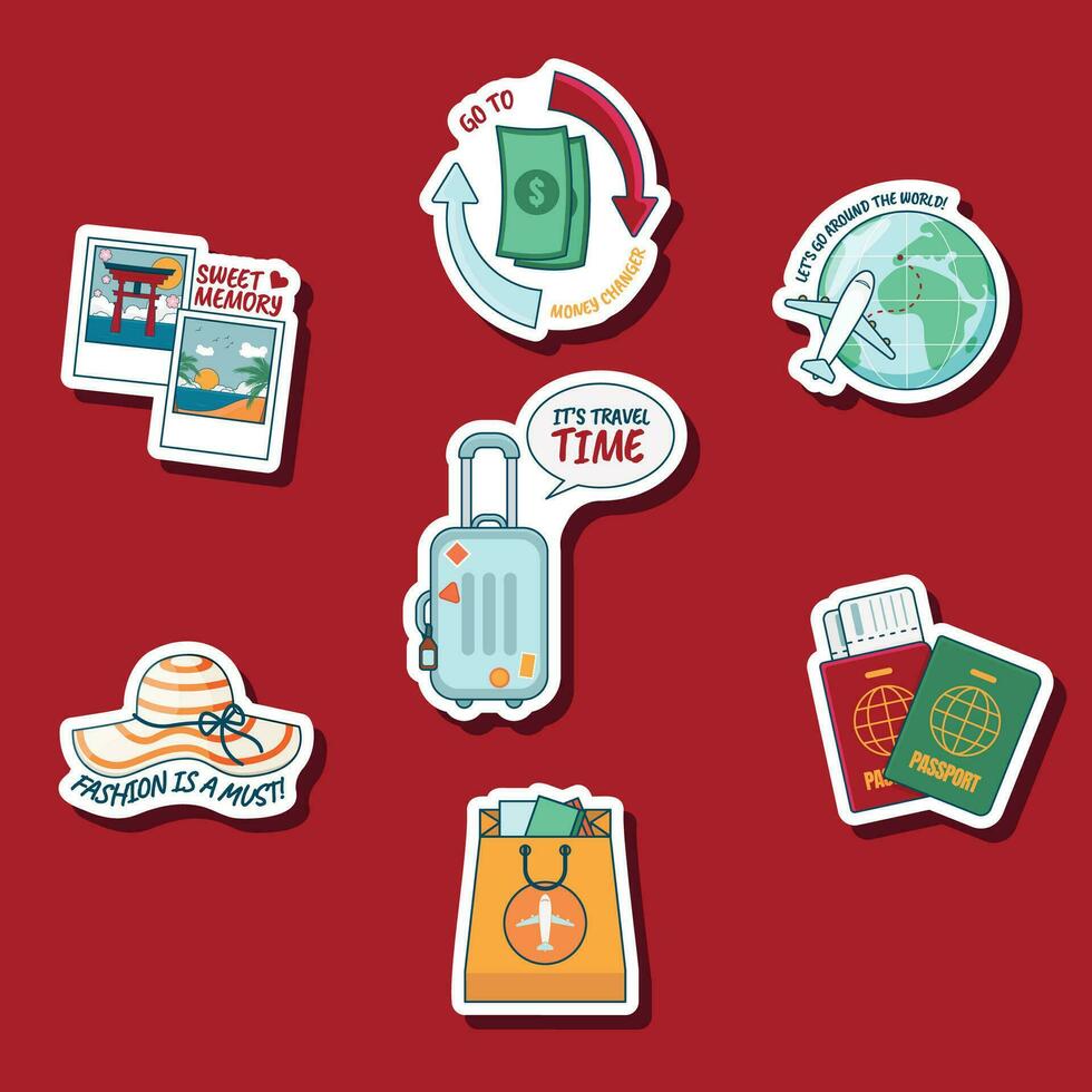 Journal Sticker Set with Travel Theme vector