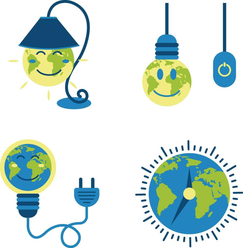 Earth Hour Illustration With Flat Cartoon Design. Vector Illustration Set.