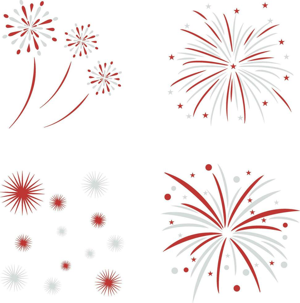 Indonesian Independence Day Firework With Simple Shape. Vector Illustration Set.