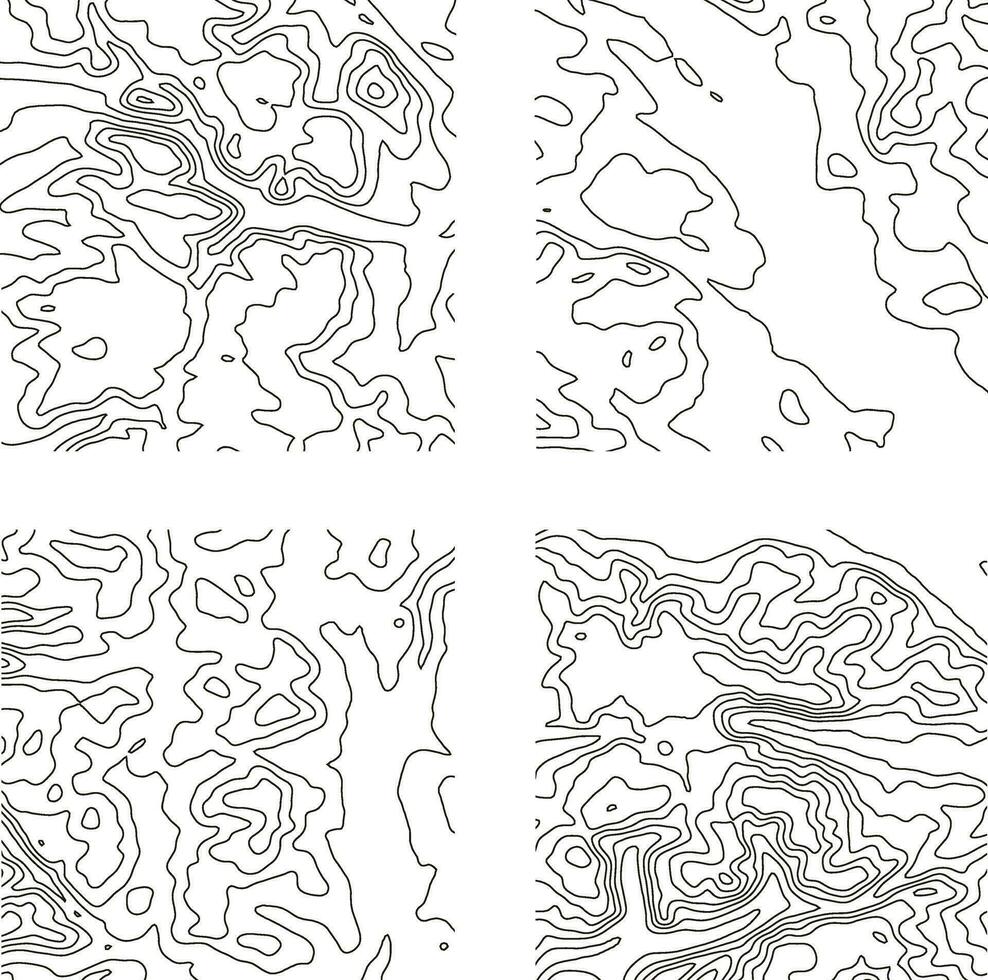 Topography Pattern Square For Map Contour Background. Vector Illustration Set.