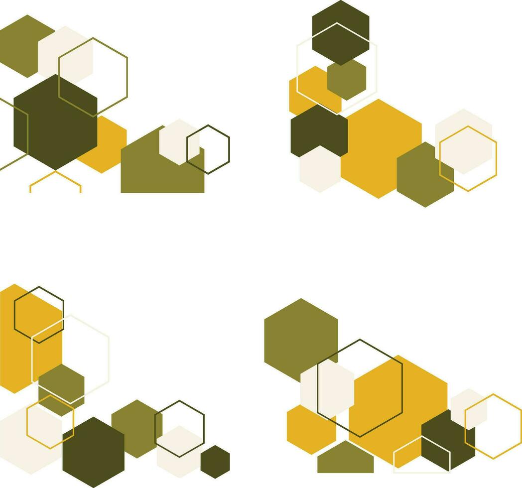 Hexagonal Corner Shape With Geometric Design. Isolated Vector Set.