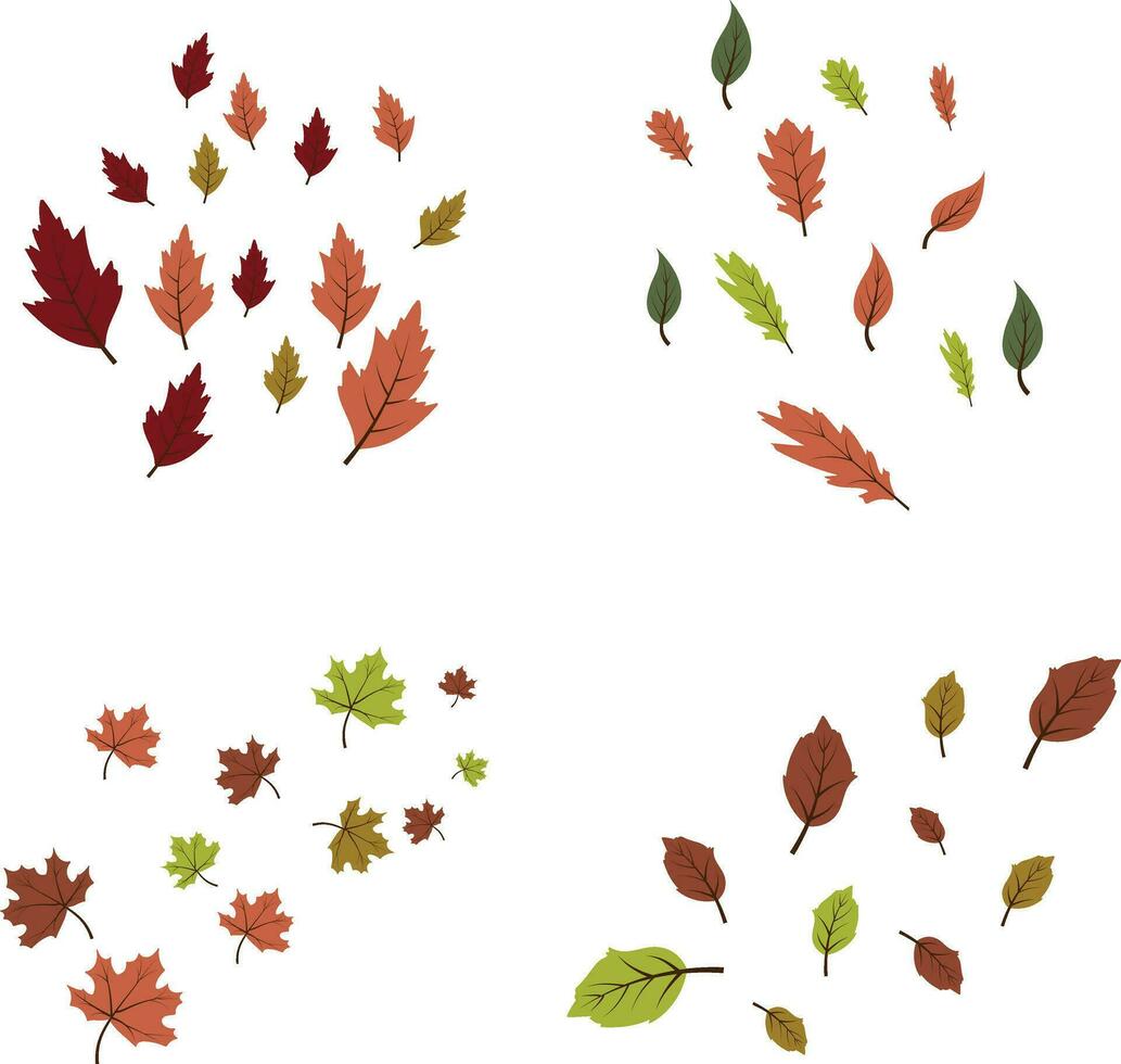 Fallen Autumn Leaves In White Background. Vector Illustration Set.