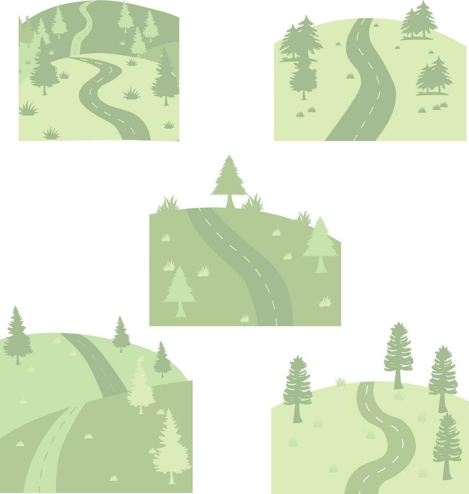 Nature Path Way For Background Template. Vector Illustration Set.