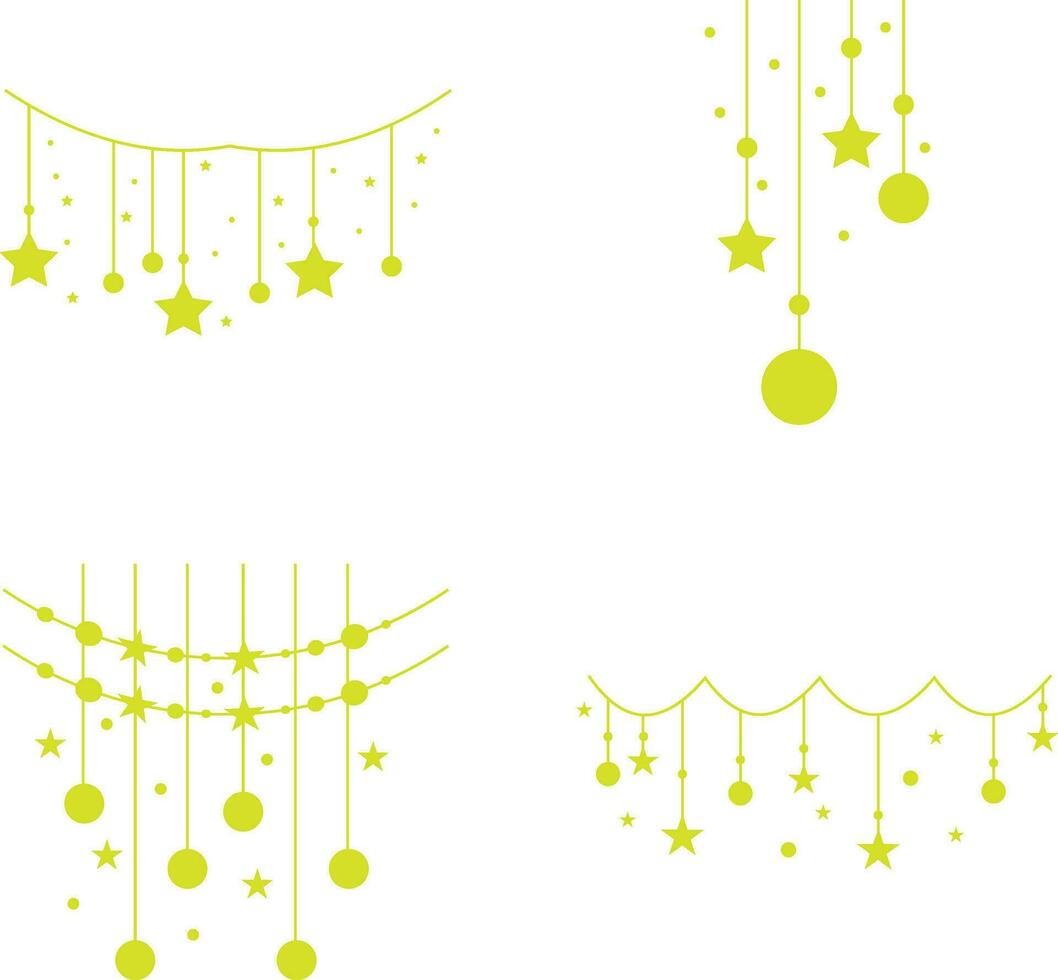 New Year Decoration With Simple Concept. Isolated On White Background. Vector Illustration Set.