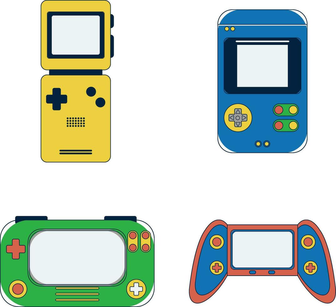 Retro Game Console With Colorful Design. Vector Illustration Set.