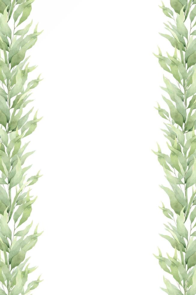 A frame made of green branches and leaves. A layout of greenery. Watercolor illustration. For wedding invitations, postcard design and stationery. vector