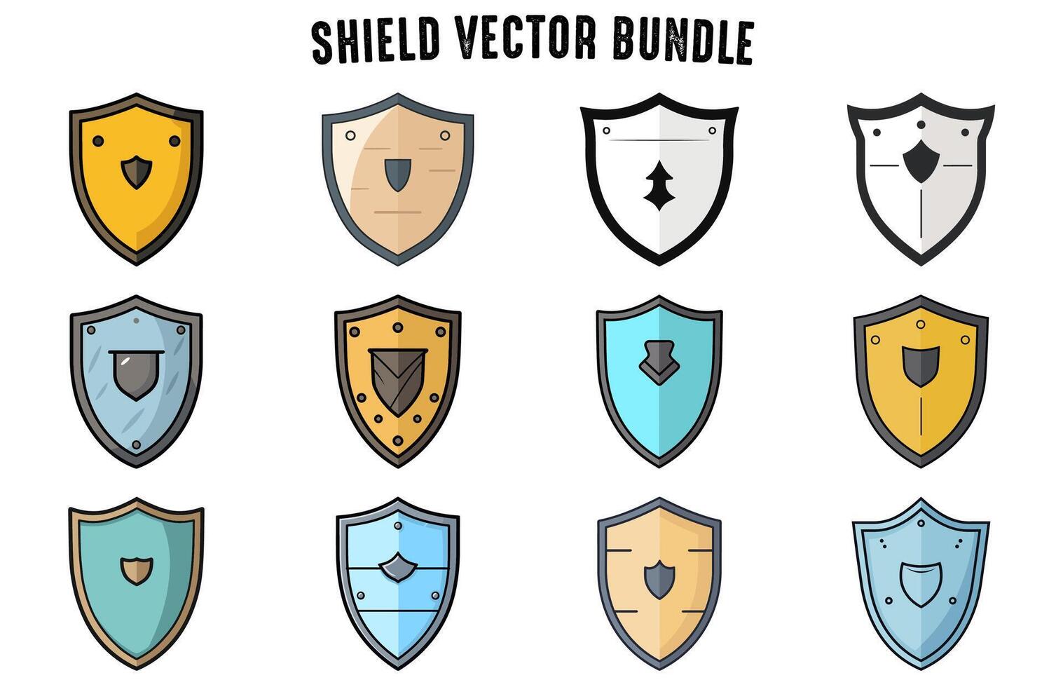 Collection of shield vector illustration flat style template, Free Shield icon badge outline Bundle