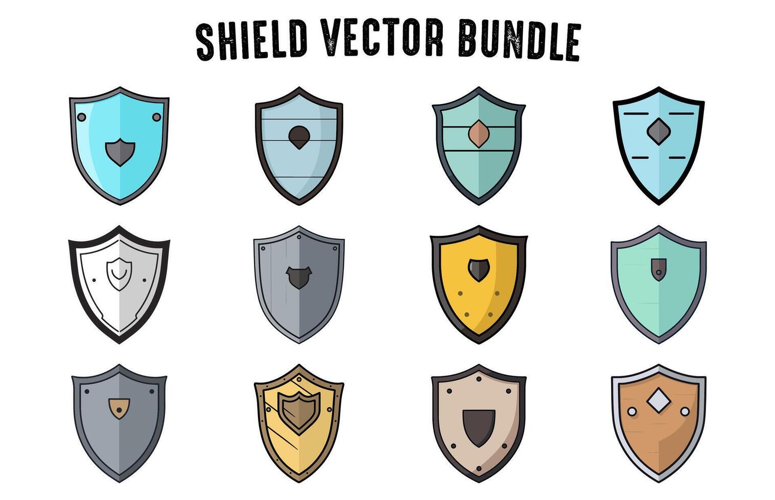 Collection of shield vector illustration flat style template, Free Shield icon badge outline Bundle