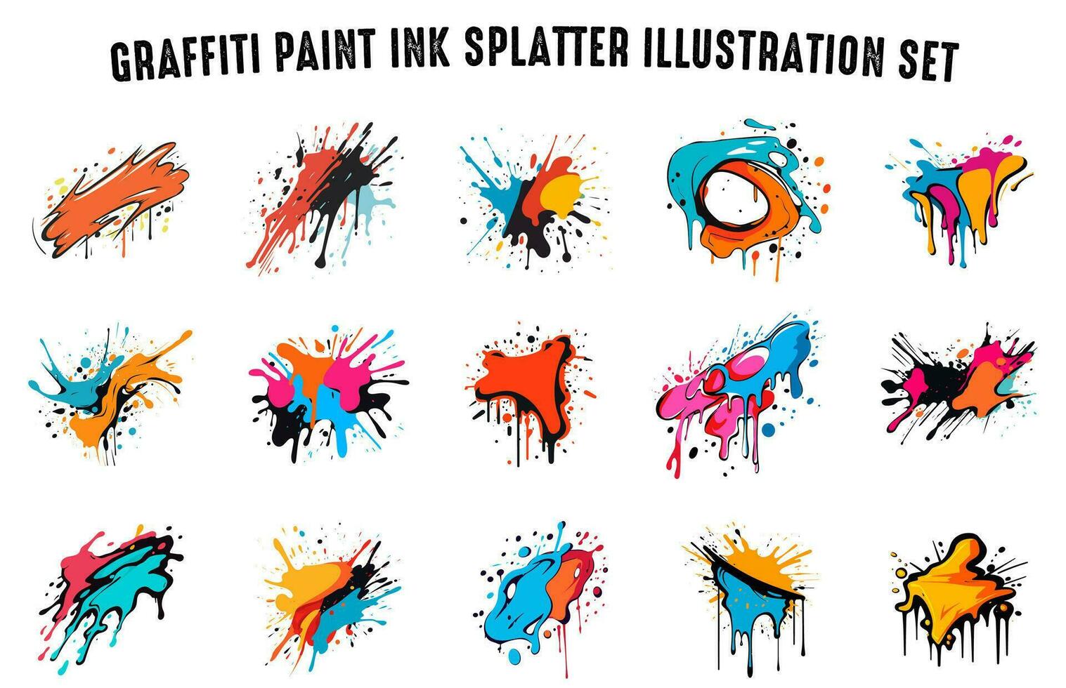 Set of Graffiti ink Splatter vector, Colorful Paint ink Splatter Vector Clipart bundle