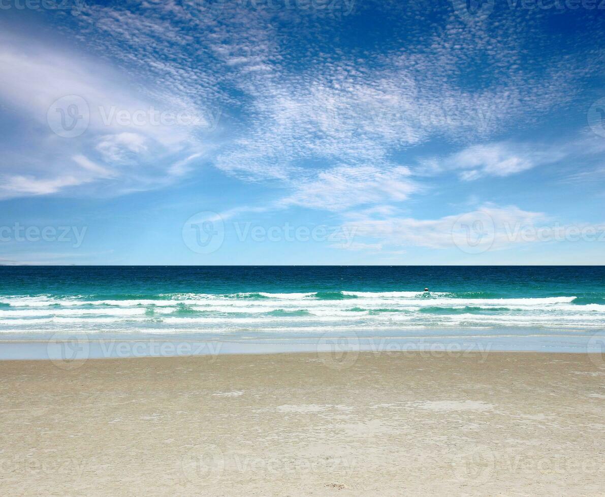 Nature landscape view of beautiful tropical beach and sea in sunny day. Beach sea space area for summer design photo
