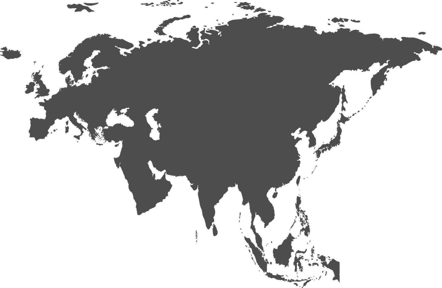 Vector illustration with simplified map of Eurasia continent. Grey silhouette. White background