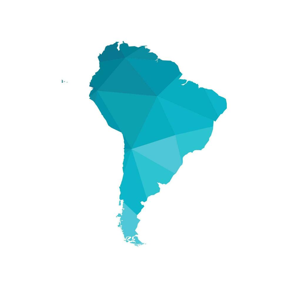 Vector modern illustration with simplified map of South America continent. Blue gradient colors, low poly triangular silhouettes, white background