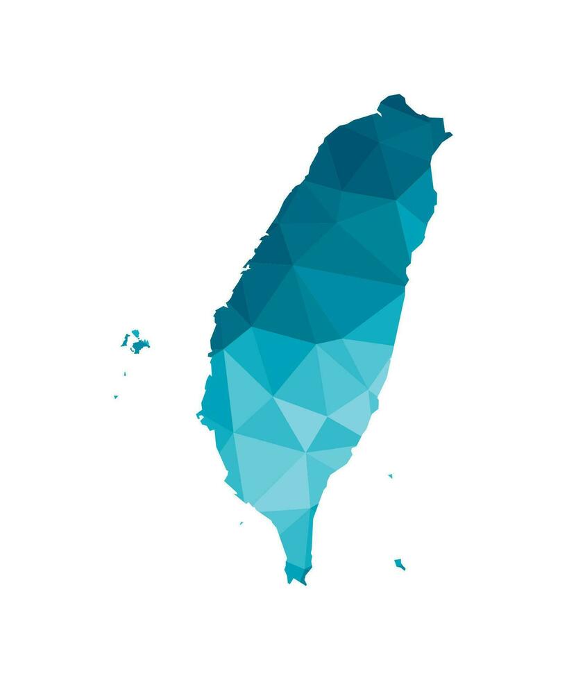 Vector isolated illustration icon with simplified blue silhouette of Taiwan, Republic of China map. Polygonal geometric style, triangular shapes. White background.