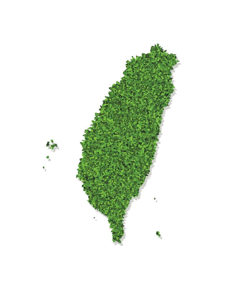 Vector isolated simplified illustration icon with green grassy silhouette of Taiwan, ROC map. White background