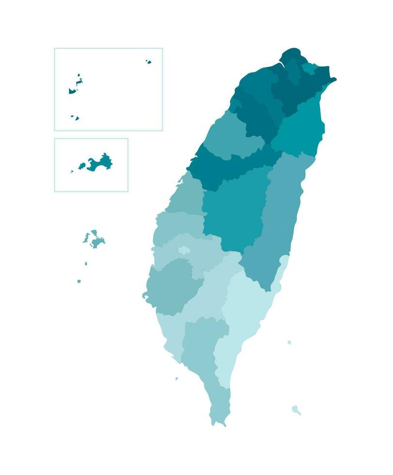 Vector isolated illustration of simplified administrative map of Taiwan, Republic of China ROC. Borders of the regions. Colorful blue khaki silhouettes.