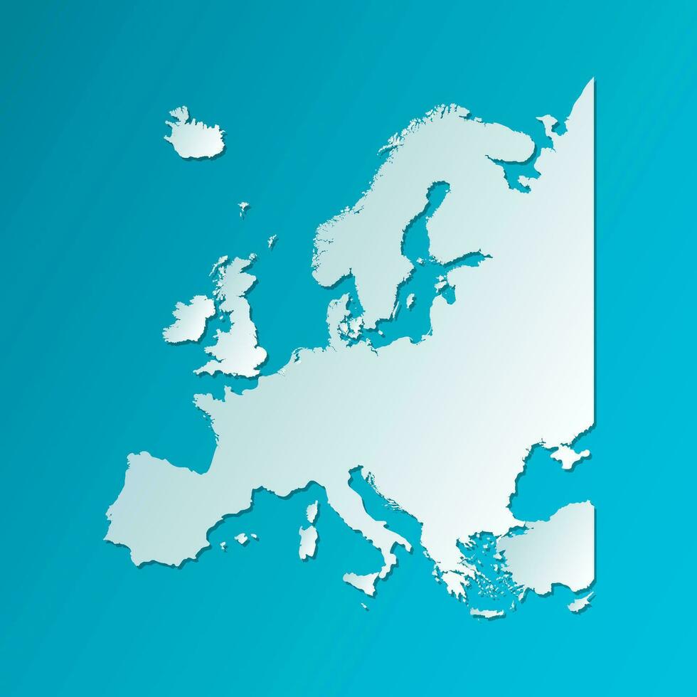 Vector illustration with simplified map of Europe. Blue silhouette, dark blue background