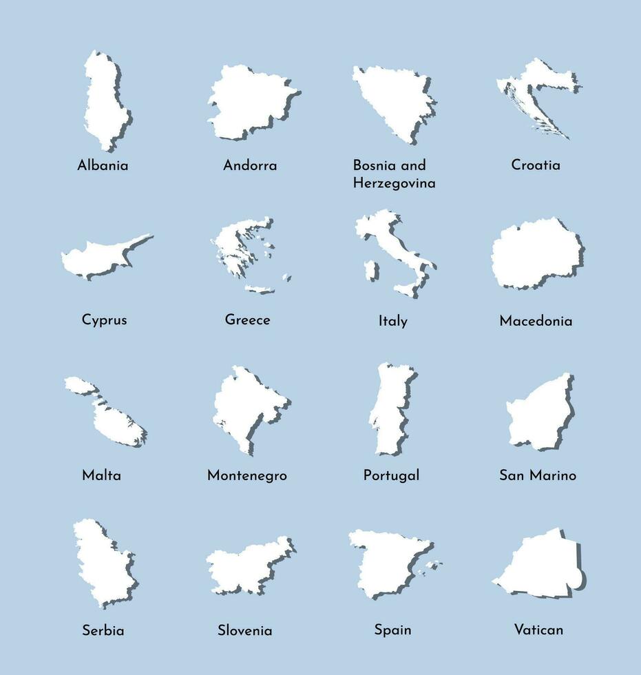 vector ilustración conjunto mapas de sur Europa, serbia, Eslovenia, Vaticano, albania, andorra, Grecia, Chipre, Croacia, Portugal, Italia, España, montenegro, Malta, macedonia, san marino