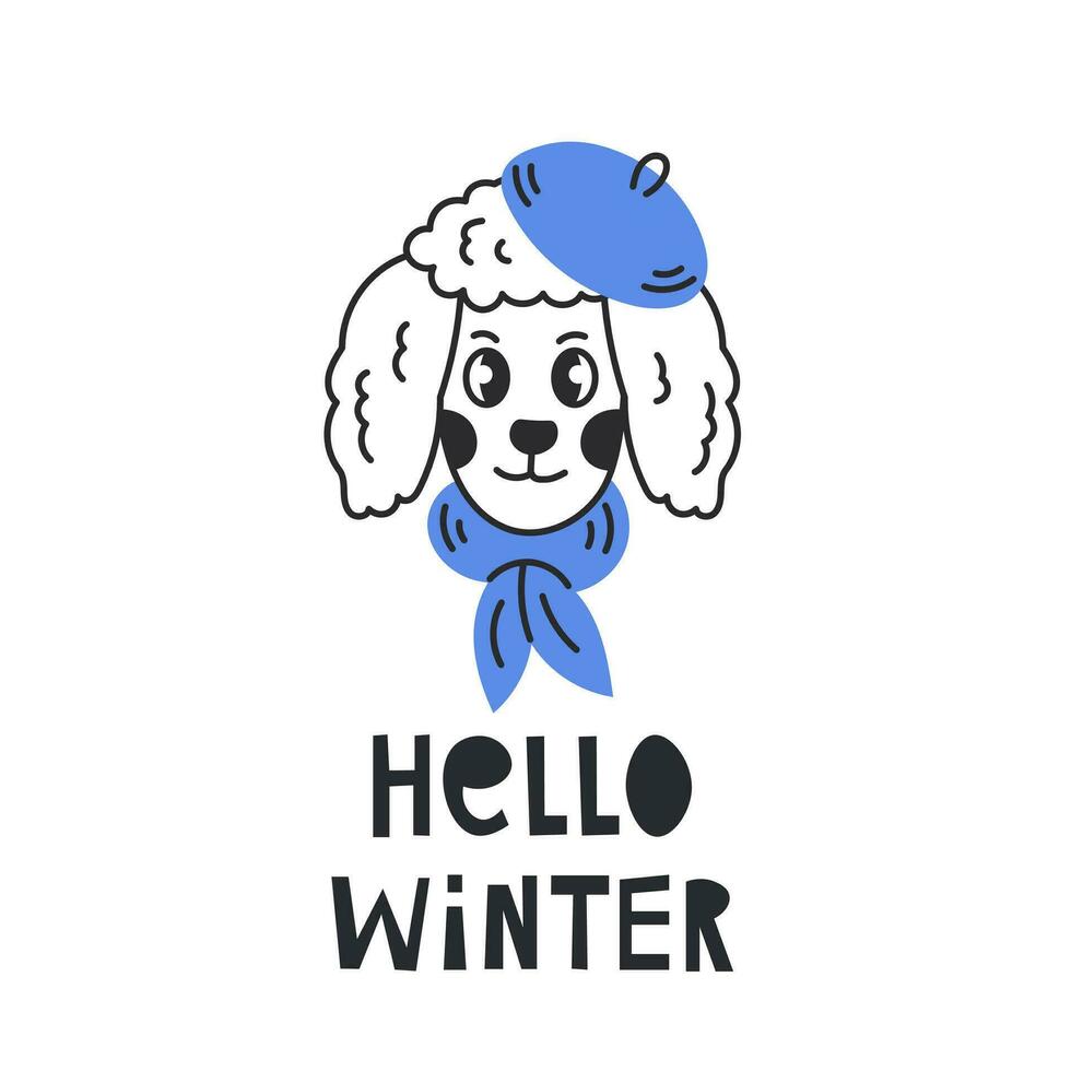 Hello winter lettering with poodle dog vector