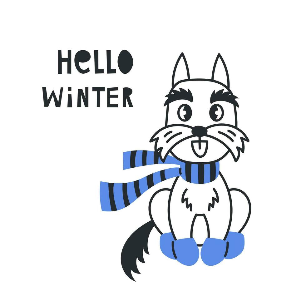 Hello winter dog Yorkshire Terrier vector