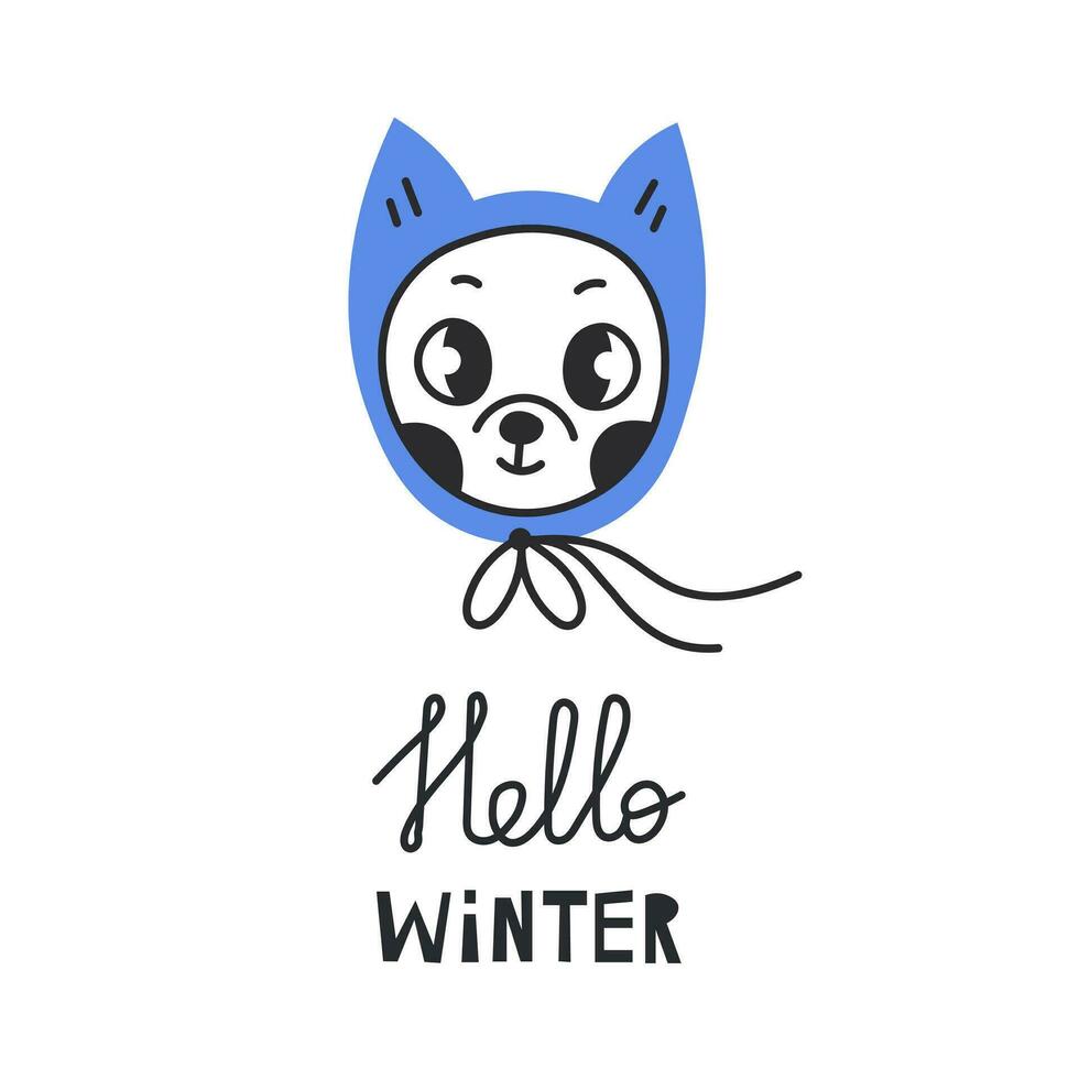 Hello winter lettering with cute Chihuahua dog vector